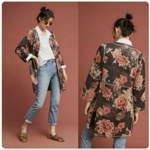 NWOT Anthropologie Solitaire Floral Open Front Rose Kimono Duster Jacket